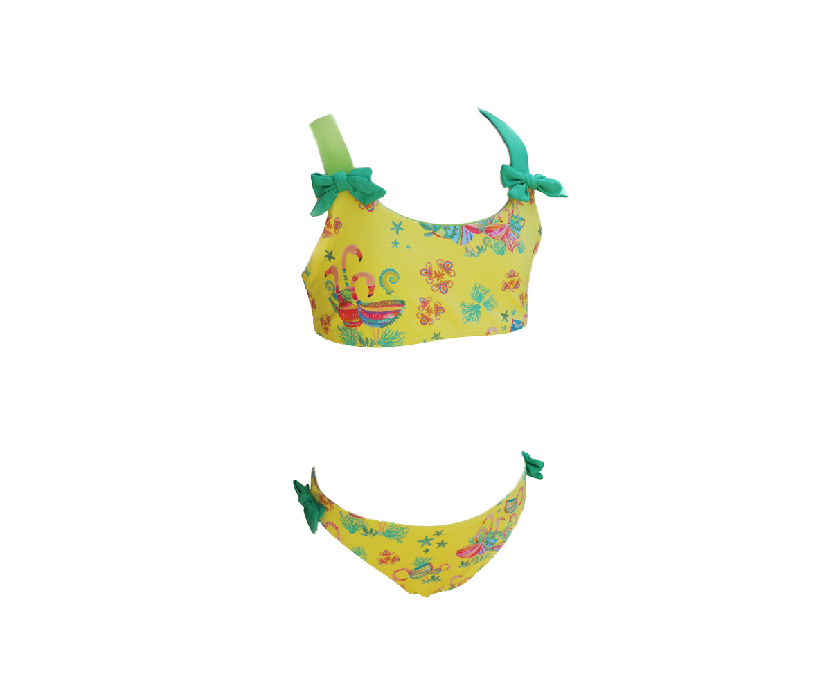 bikini niña coleccion flamencos tirantes dos tonos de verdesverdes